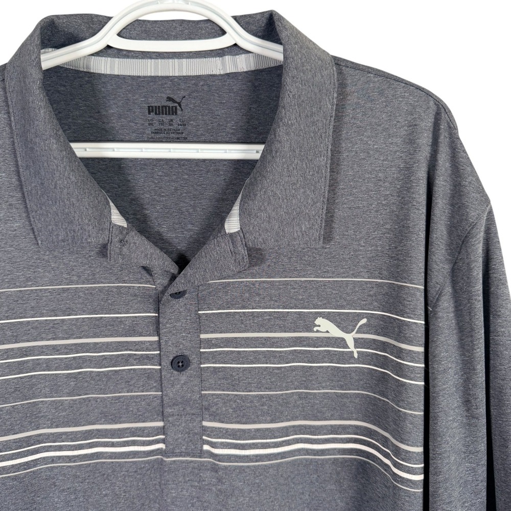 Puma SE Way 1 Golf Polo Shirt Mens XXL Grey Striped Performance Short Sleeve Top